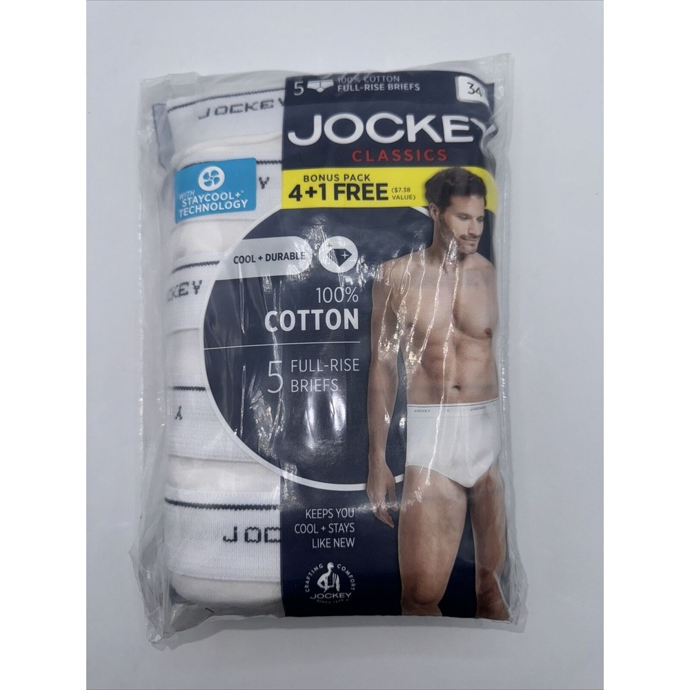 New Jockey Classics 100% Cotton‎ Full Rise Briefs Pack Of 5 Size 34
